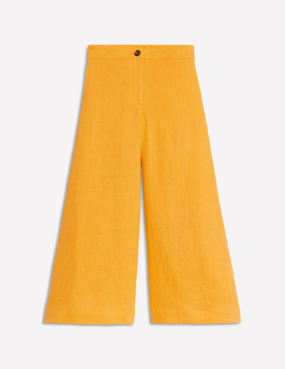 Wide Crop Linen Trousers-Summers Sun Yellow-6