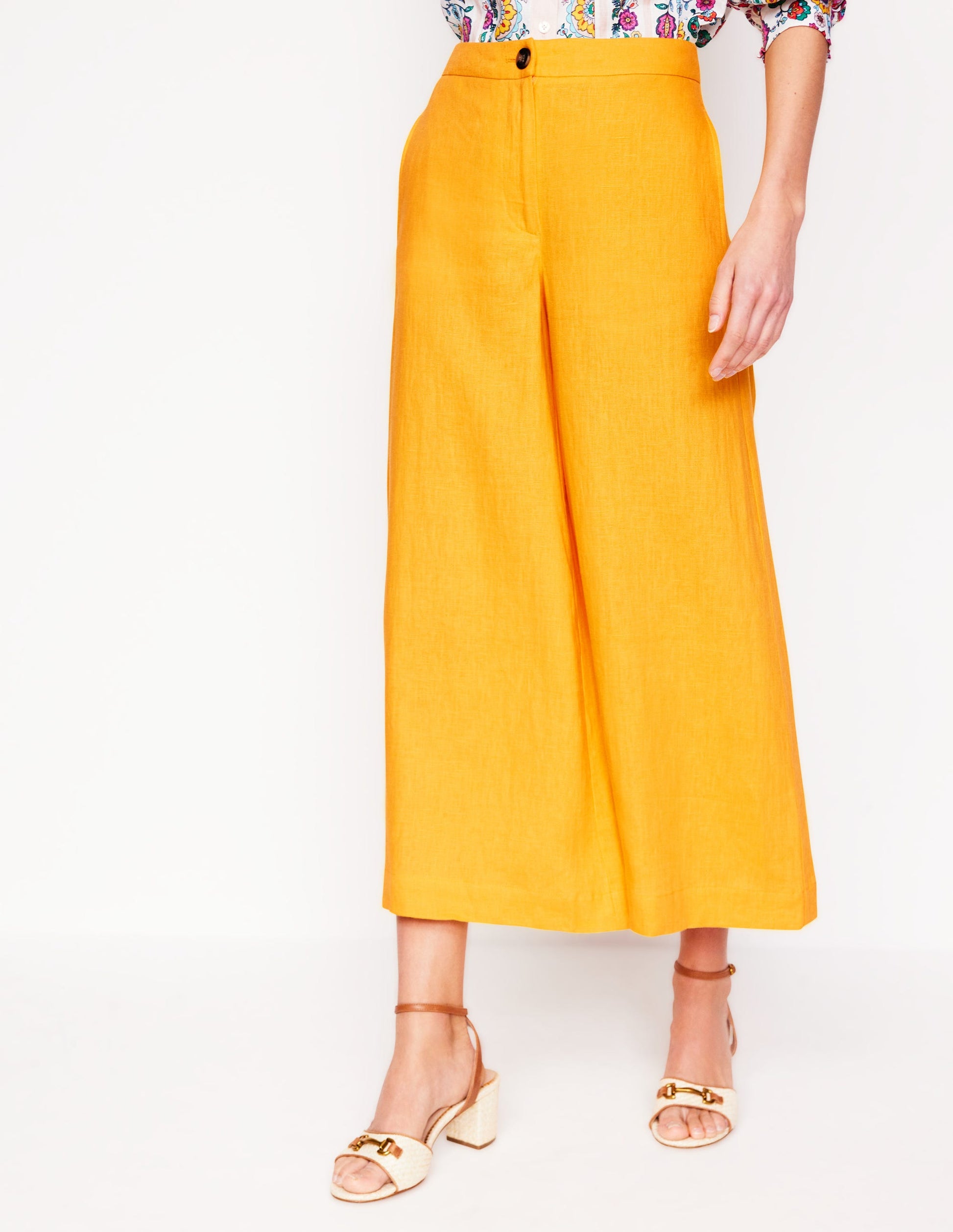 Wide Crop Linen Trousers-Summers Sun Yellow-5