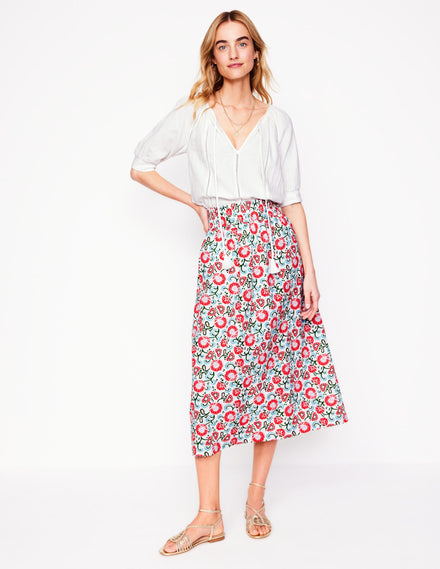 Double Cloth Smocked Skirt-Ivory, Garden Vine