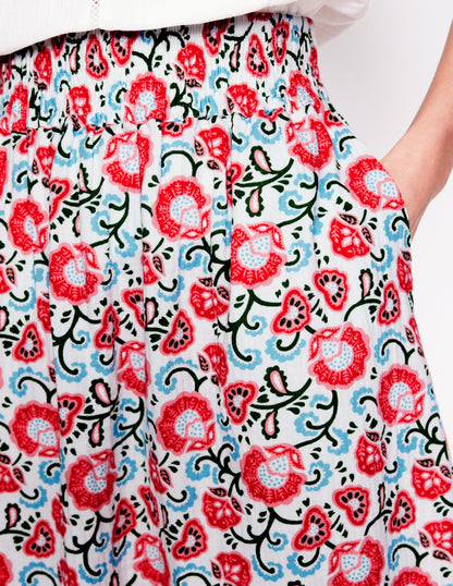 Double Cloth Smocked Skirt-Ivory, Garden Vine