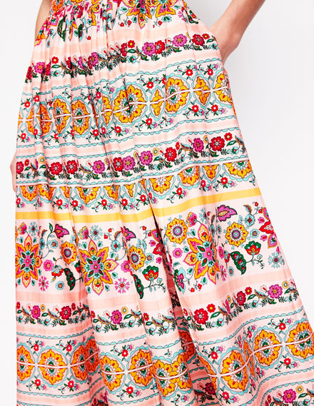 Full Poplin Maxi Skirt-Ivory, Botanical Sprig