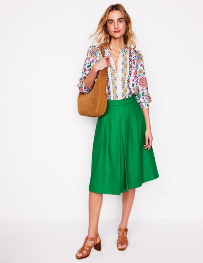Pleat Detail Full Skirt-Rich Emerald