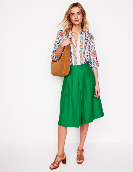 Pleat Detail Full Skirt-Rich Emerald