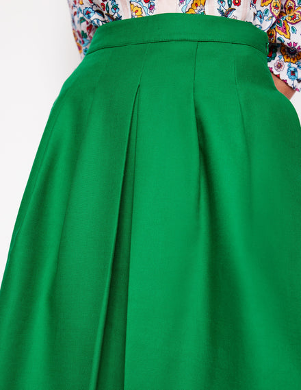 Pleat Detail Full Skirt-Rich Emerald