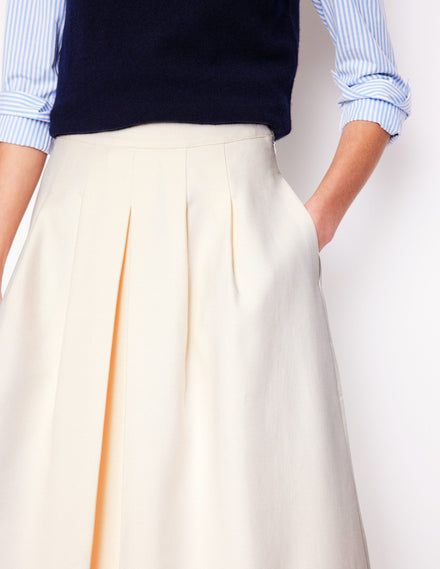 Pleat Detail Full Skirt-Ivory