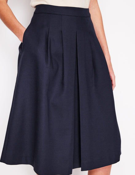 Pleat Detail Full Skirt-Navy