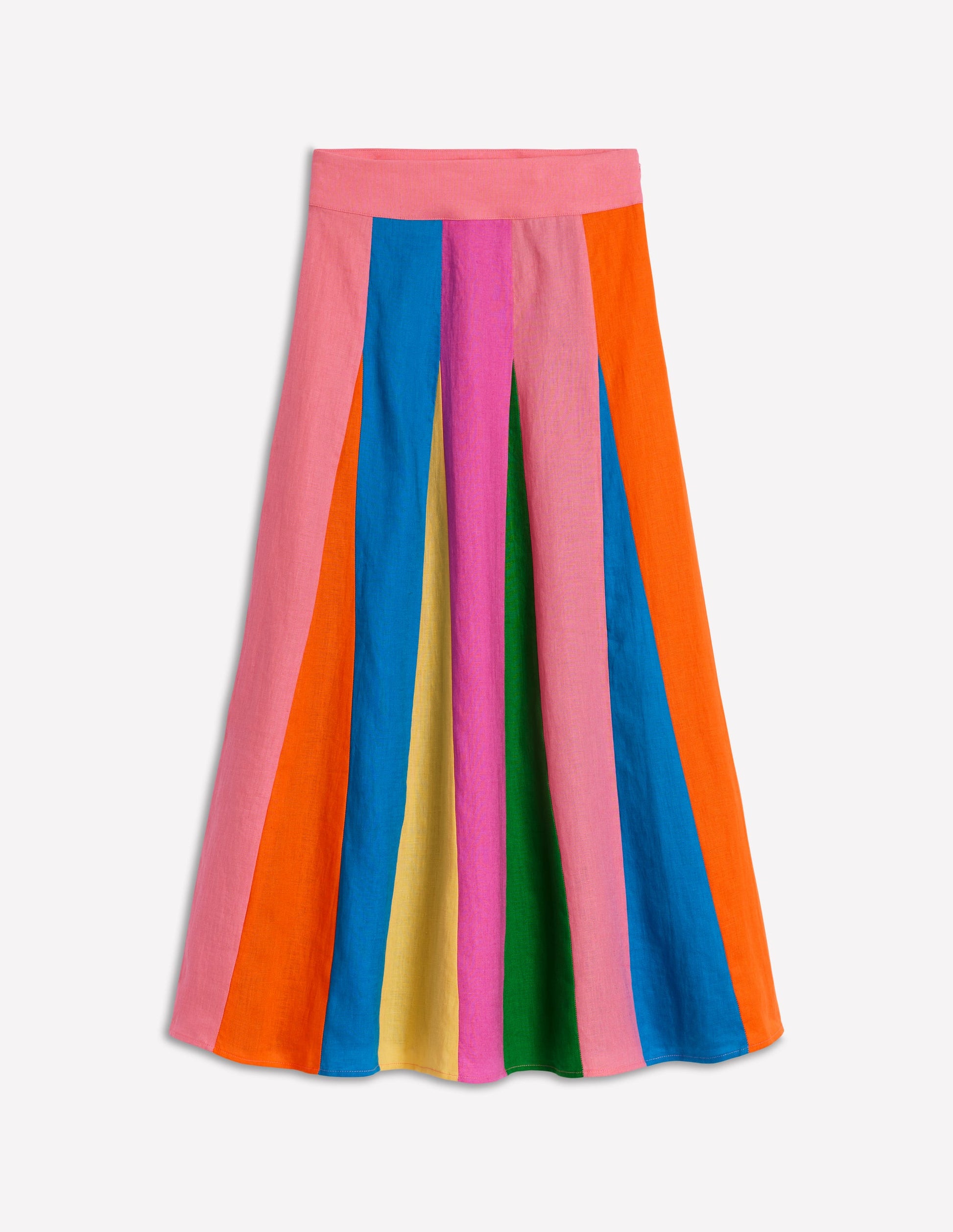 Linen Flippy Maxi Skirt-Multi Colourblock-5