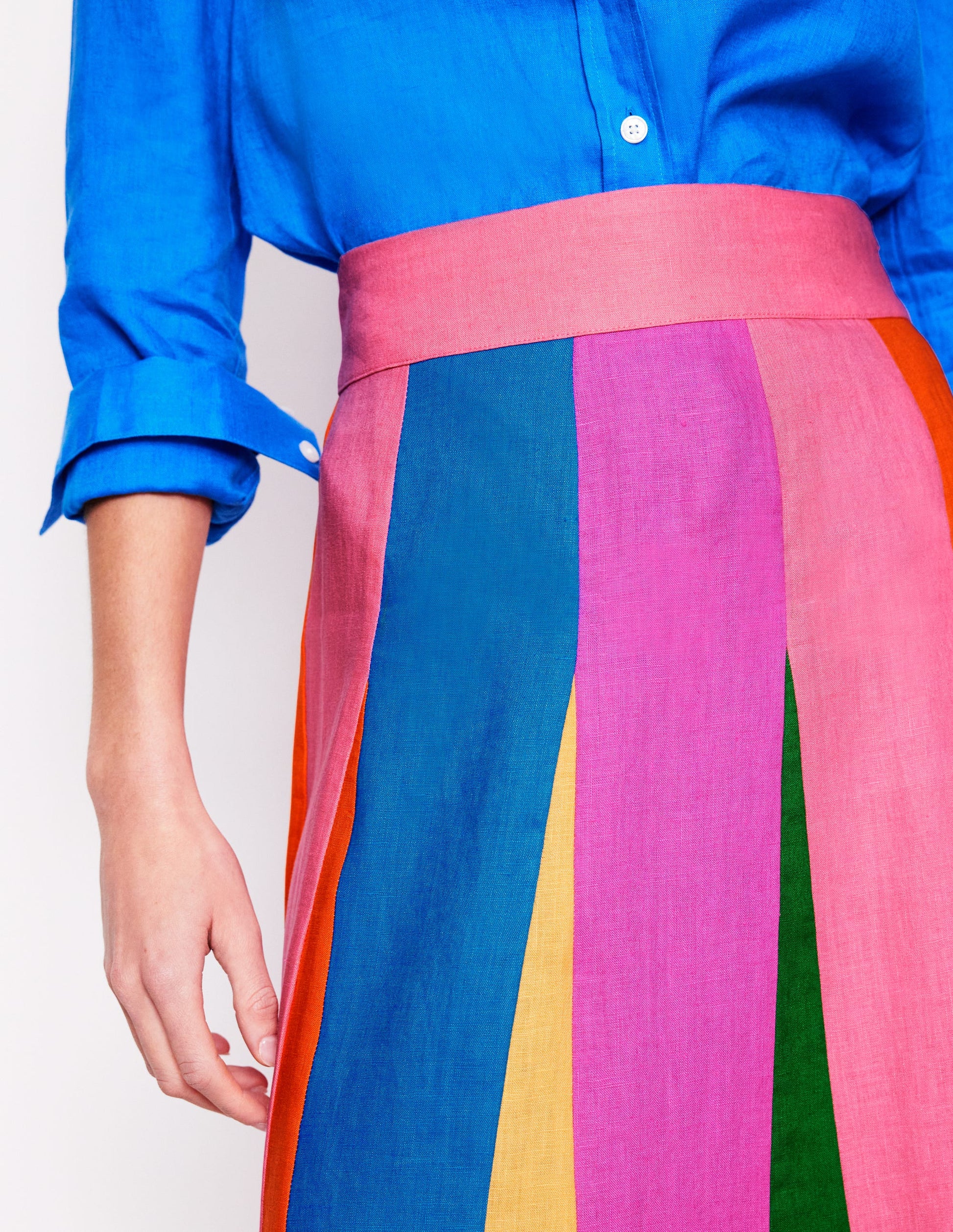 Linen Flippy Maxi Skirt-Multi Colourblock-2