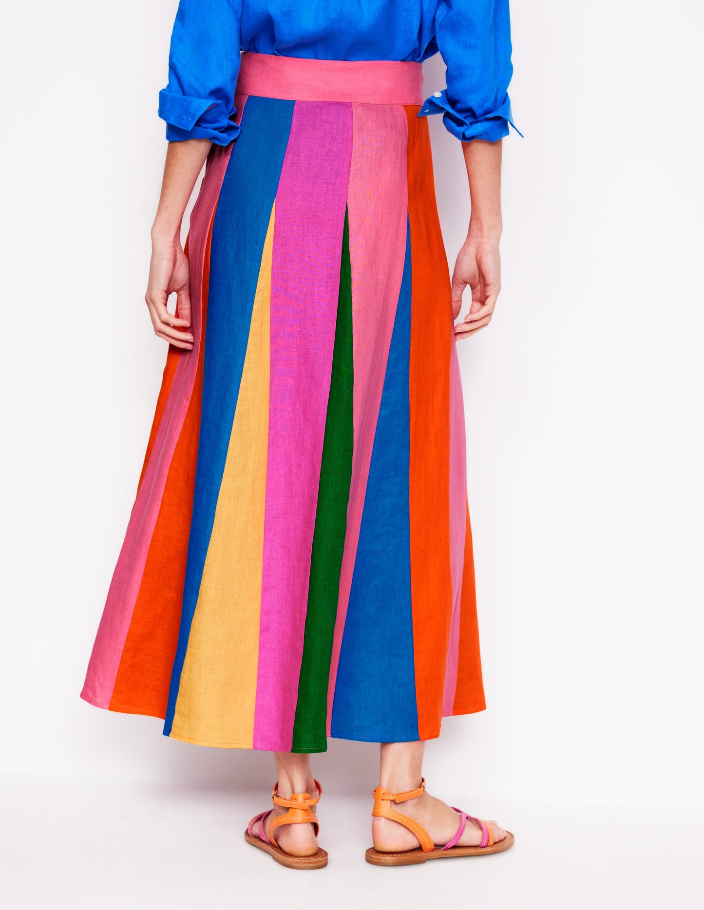 Linen Flippy Maxi Skirt-Multi Colourblock