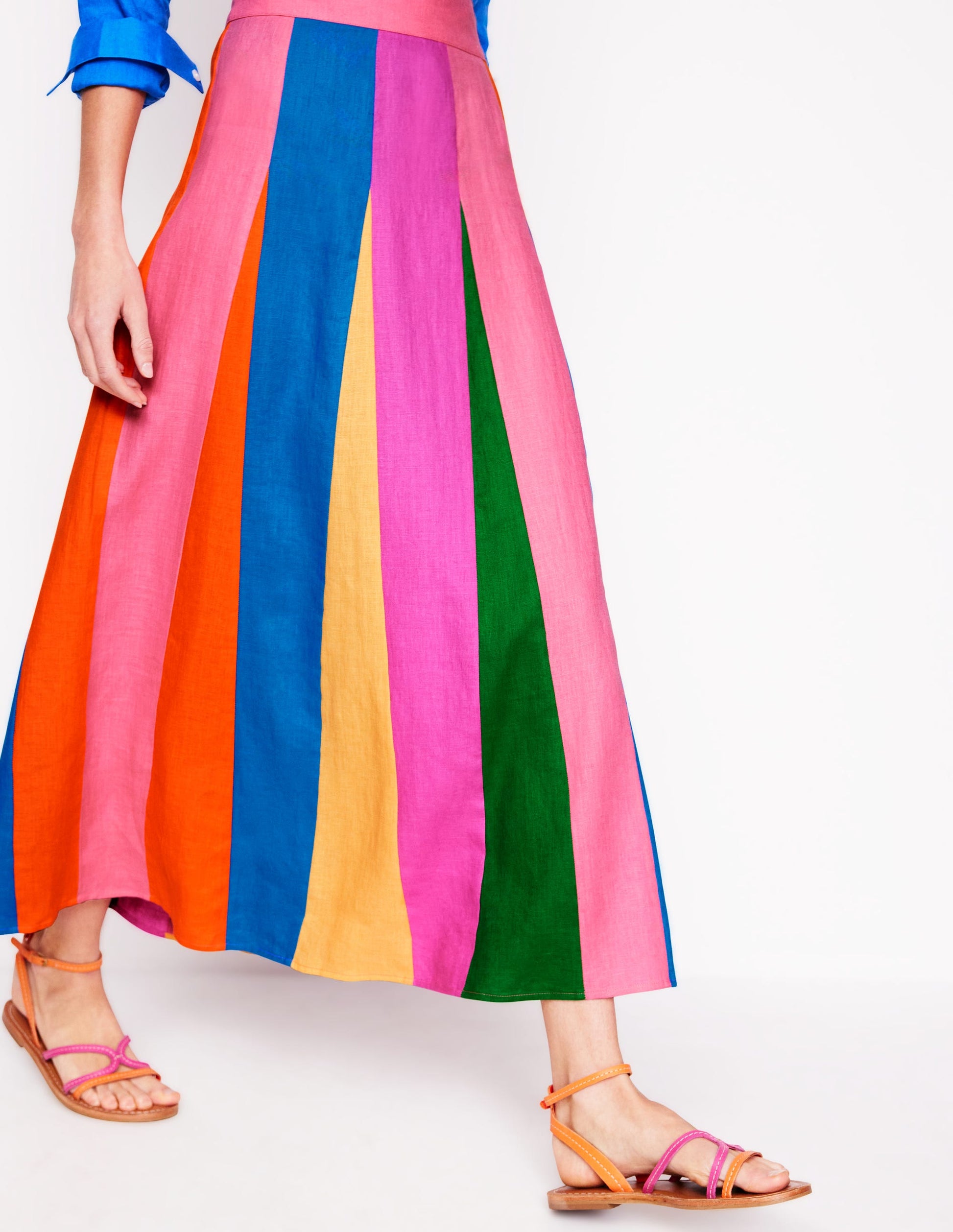 Linen Flippy Maxi Skirt-Multi Colourblock-4