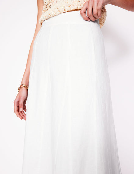 Linen Flippy Maxi Skirt-White