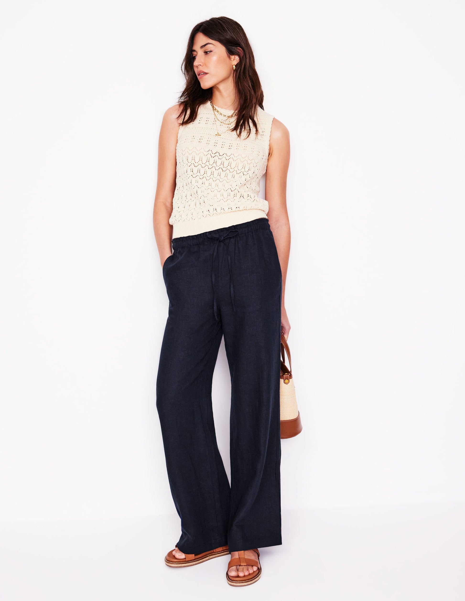 Islington Linen Trousers-Navy-1