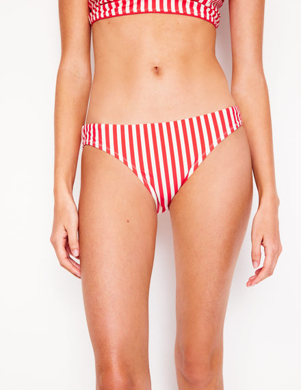 Classic Bikini Bottoms-Coral Punch/Ivory Stripe
