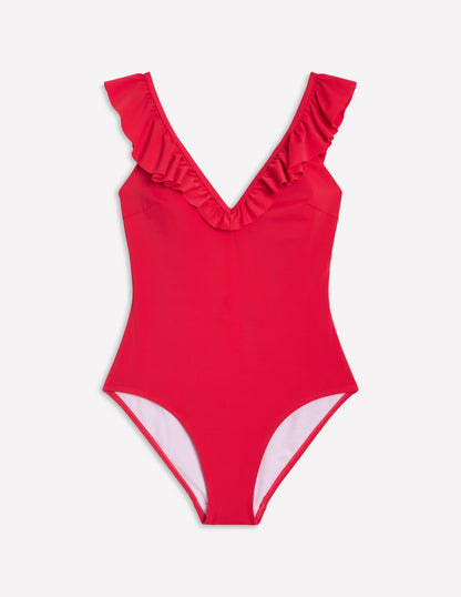 Evia Ruffle Swimsuit-Tulip Red