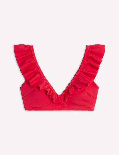 Evia Ruffle Bikini Top-Tulip Red