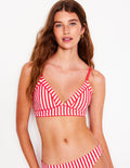 Kasos String V Neck Bikini Top-Coral Punch/Ivory Stripe