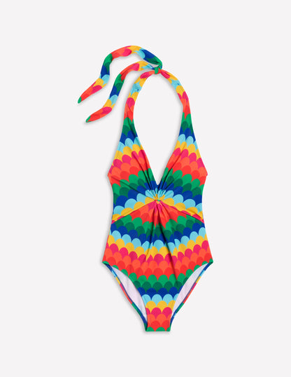 Ruched Loop Swimsuit-Multi, Scallop Stripe