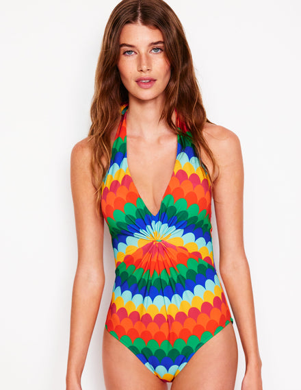 Ruched Loop Swimsuit-Multi, Scallop Stripe