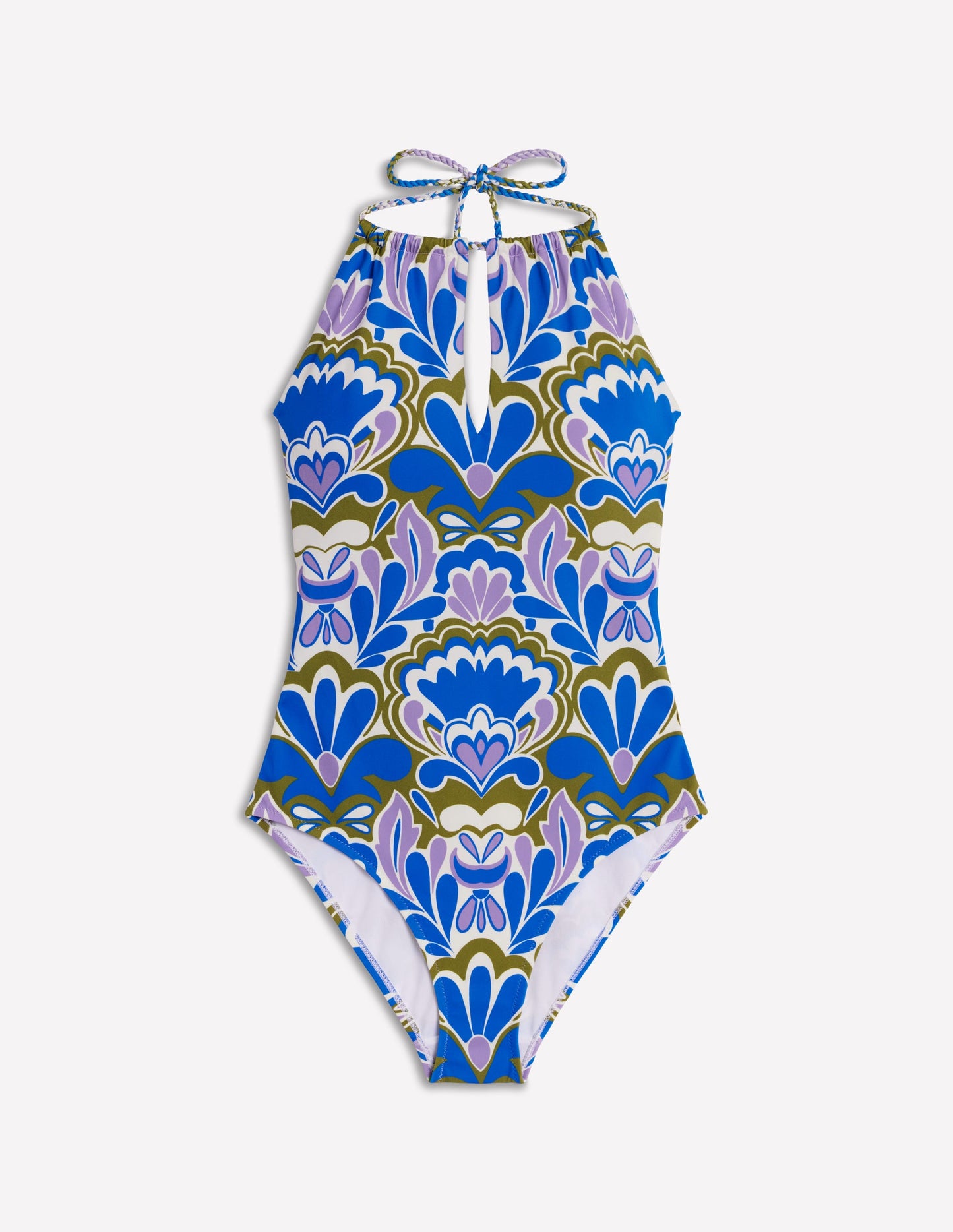 String High Neck Swimsuit-Kingfisher Blue, Freesia Stamp