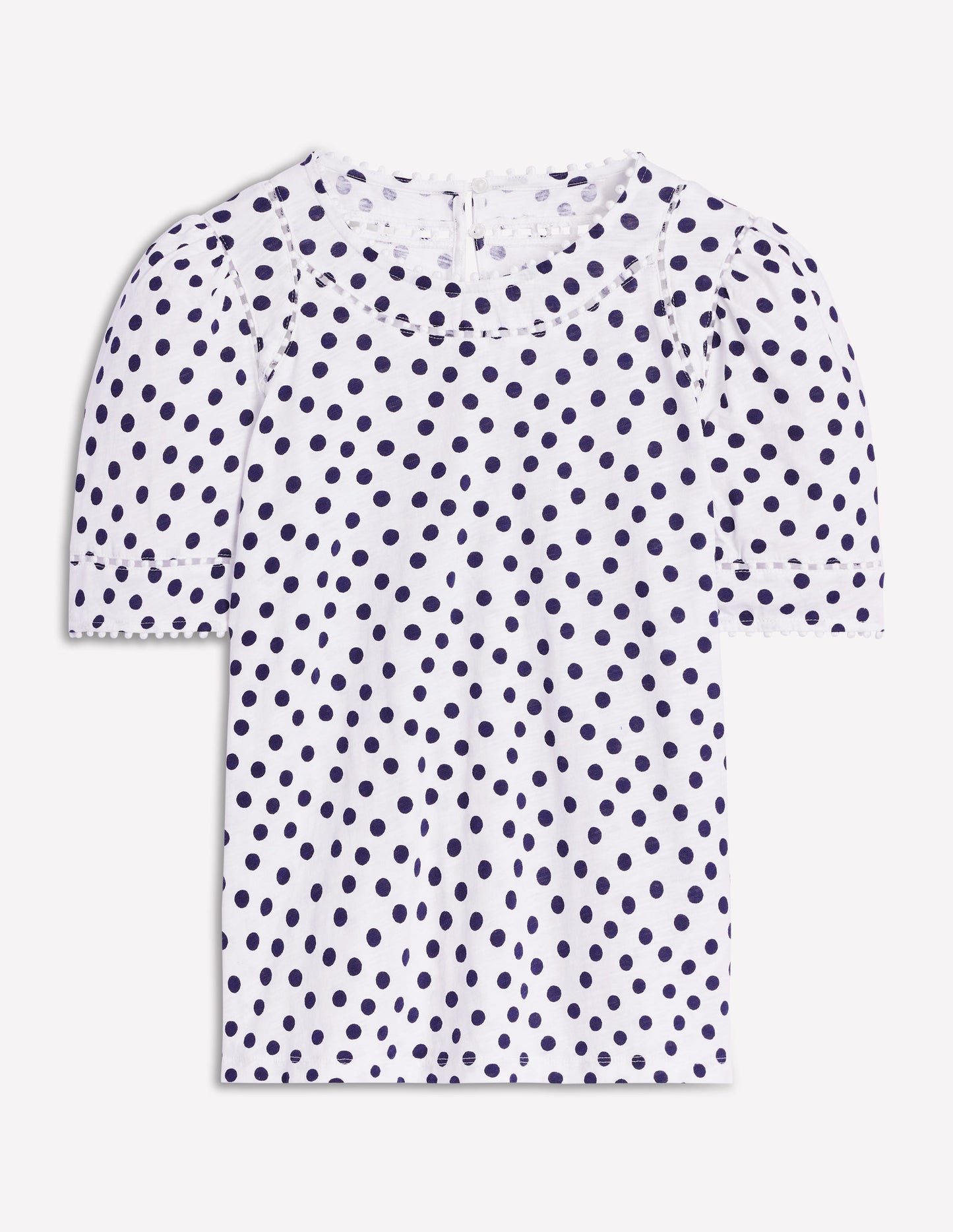 Mila Trim Detail Top-Ivory, French Navy Dot