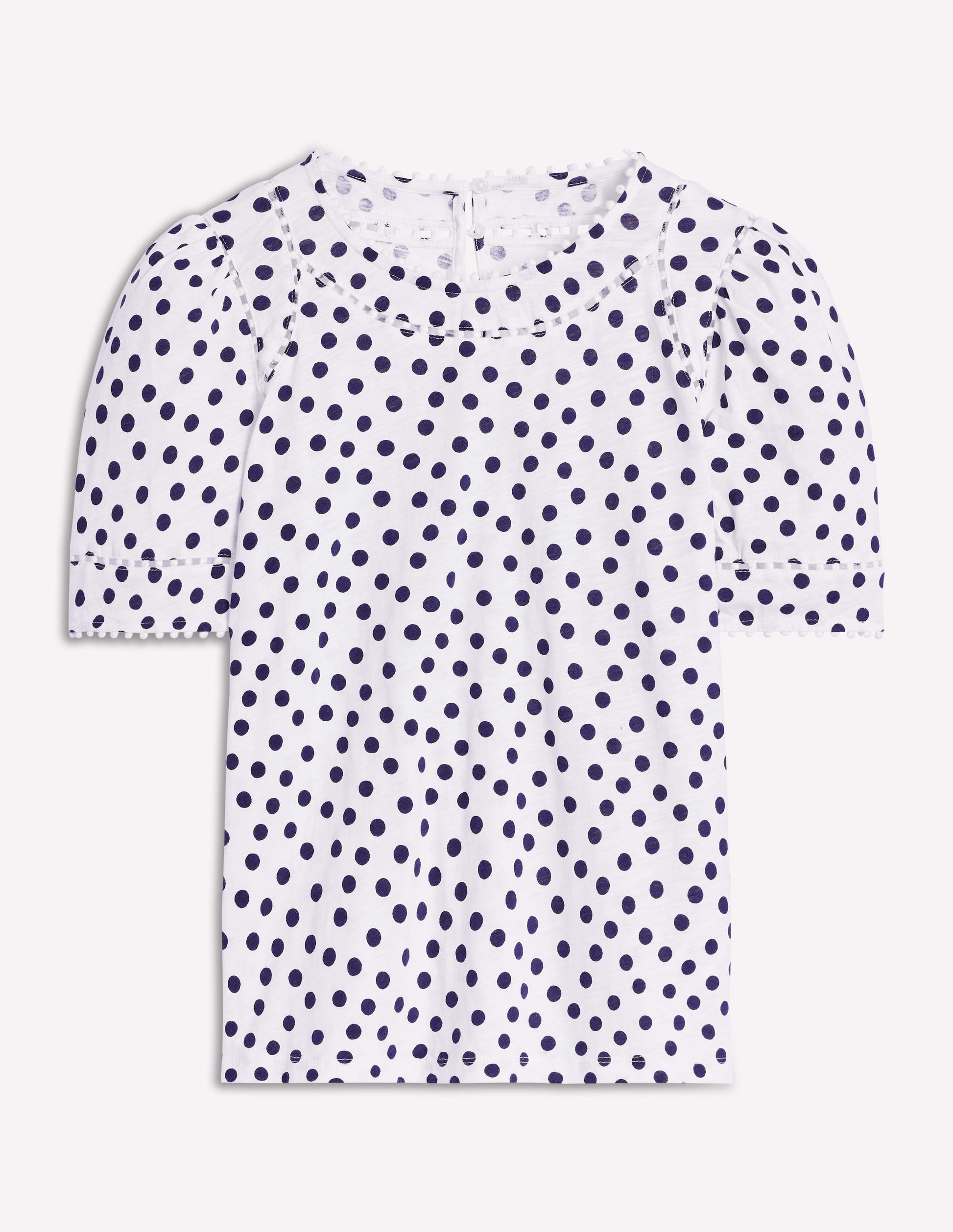 Mila Trim Detail Top-Ivory, French Navy Dot-5