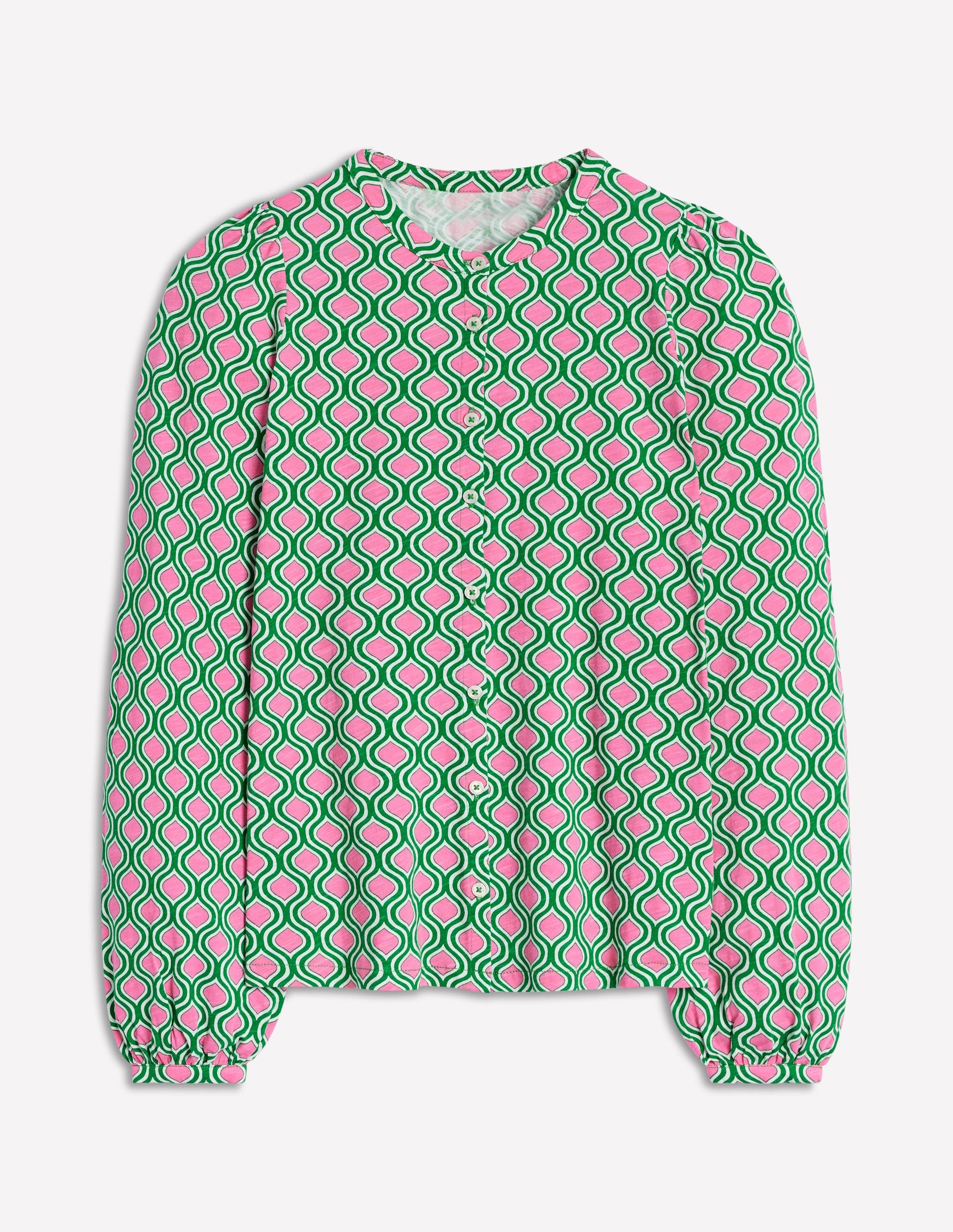 Marina Jersey Shirt-Rich Emerald, Geo Trellis-6