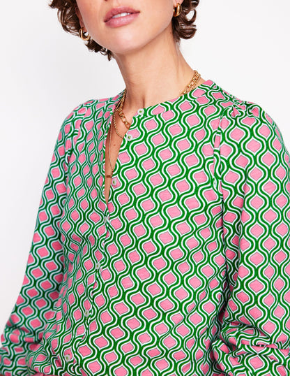 Marina Jersey Shirt-Rich Emerald, Geo Trellis-2
