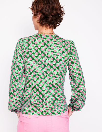 Marina Jersey Shirt-Rich Emerald, Geo Trellis-3