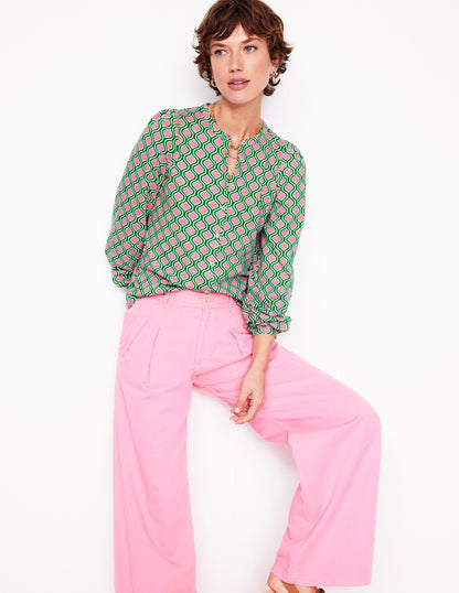 Marina Jersey Shirt-Rich Emerald, Geo Trellis-5
