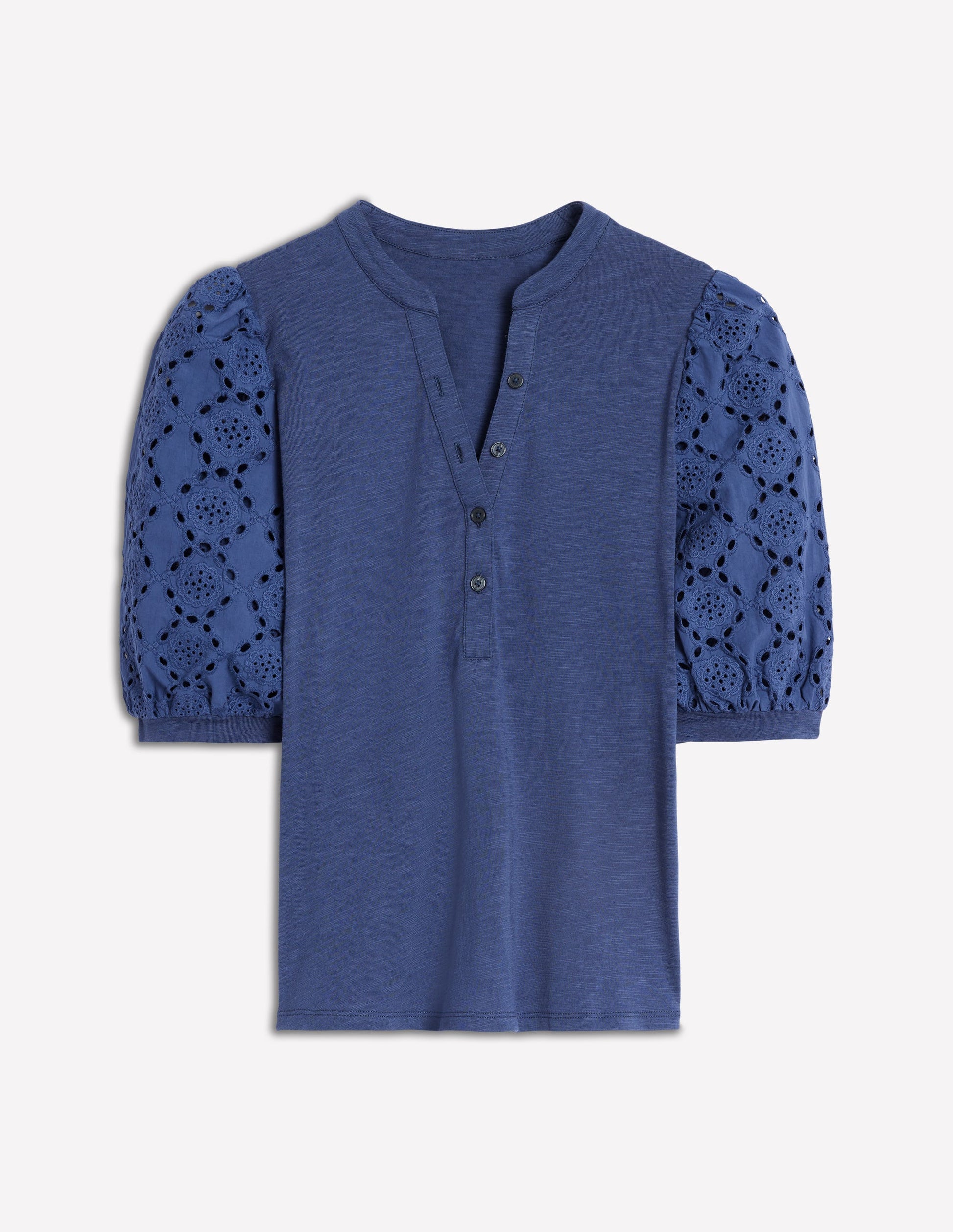Eden Puff Sleeve Henley Top-Denim Blue-5