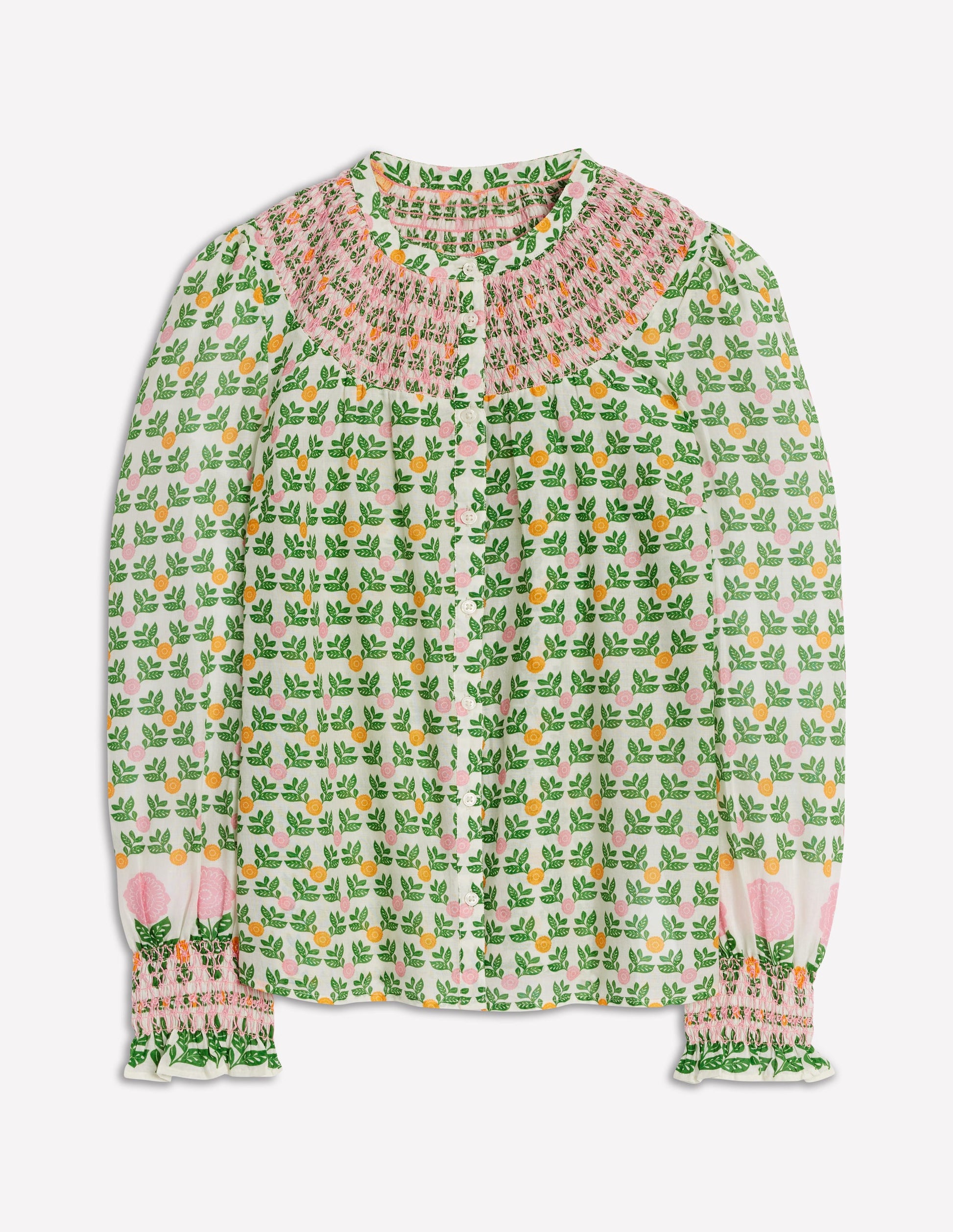 Effie Smocked Blouse-Ivory Green, Dahlia Garden-7