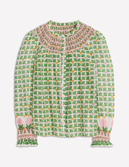 Effie Smocked Blouse-Ivory Green, Dahlia Garden-7