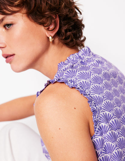 Sophie Ruffle Linen Top-Purple, Deco Palm-3