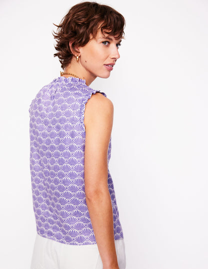 Sophie Ruffle Linen Top-Purple, Deco Palm-4