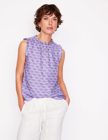 Sophie Ruffle Linen Top-Purple, Deco Palm-5