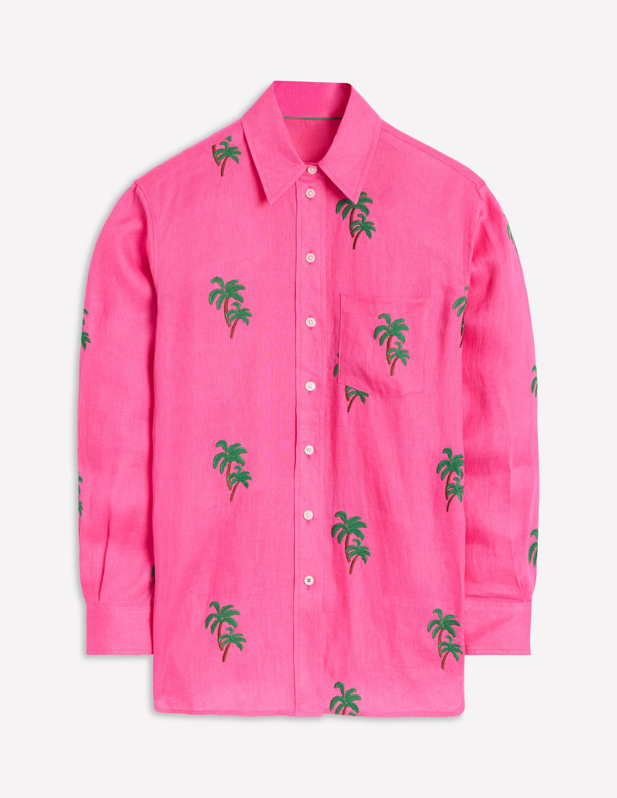 Sadie Relaxed Linen Shirt-Sorbet Pink, Palm Tree - Image 7