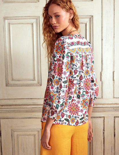 Alicia Linen Top-Ivory Botanical Sprig