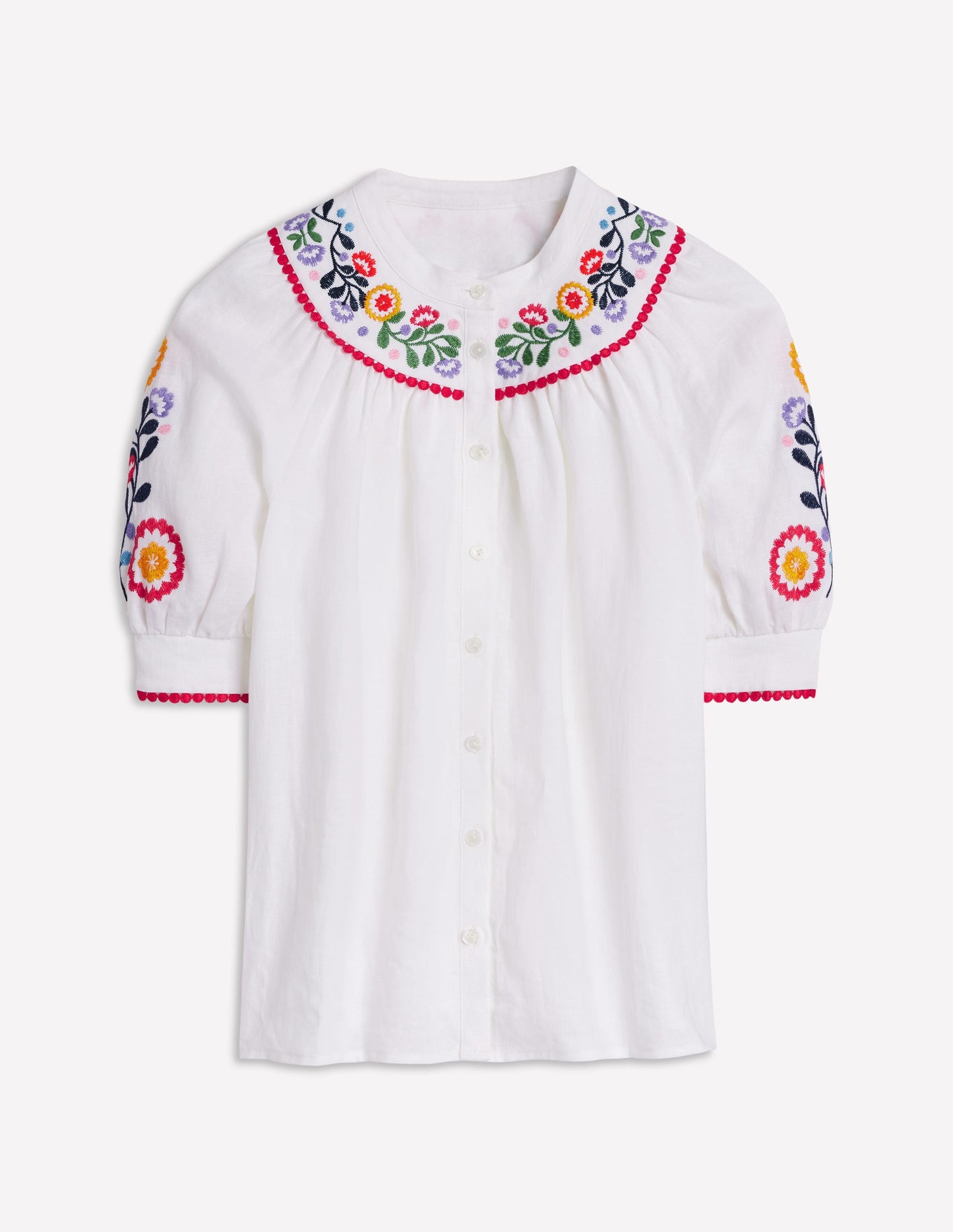 Bea Linen Top-White, Embroidery