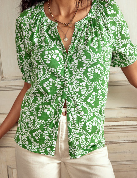 Isla Jersey Shirt-Iguana Green, Vine Sillouette