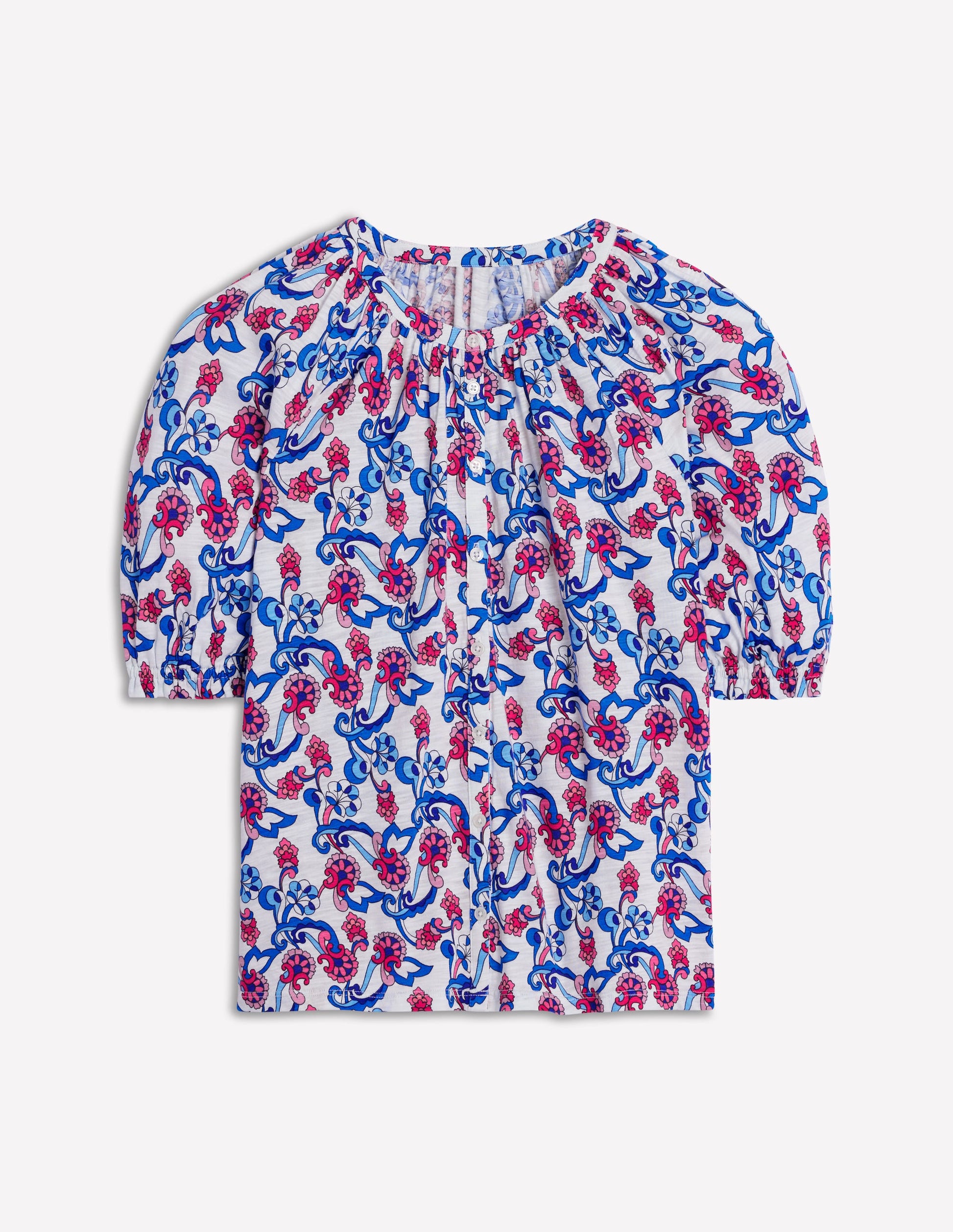 Isla Jersey Shirt-Ivory, Floral-5