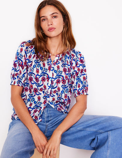 Isla Jersey Shirt-Ivory, Floral-1