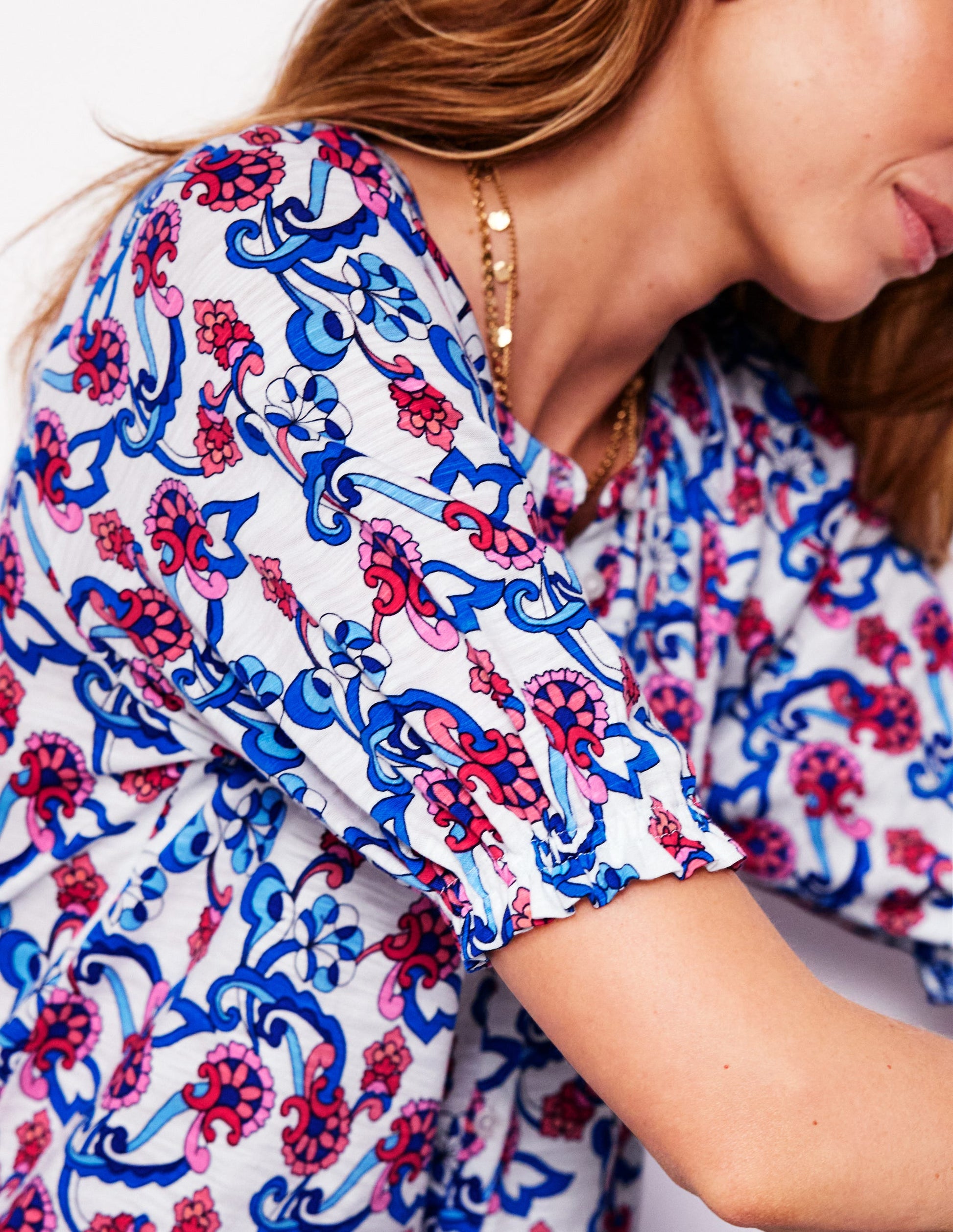 Isla Jersey Shirt-Ivory, Floral-2
