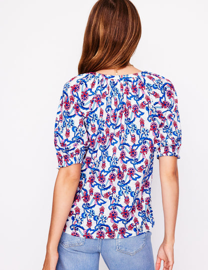 Isla Jersey Shirt-Ivory, Floral-3