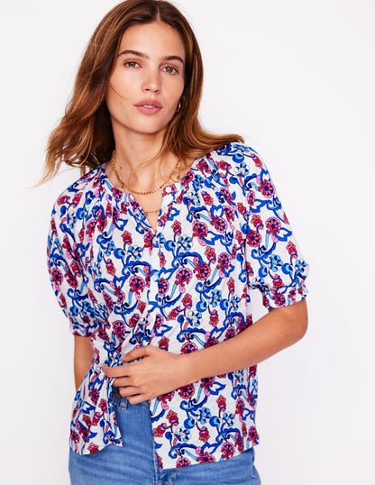 Isla Jersey Shirt-Ivory, Floral-4
