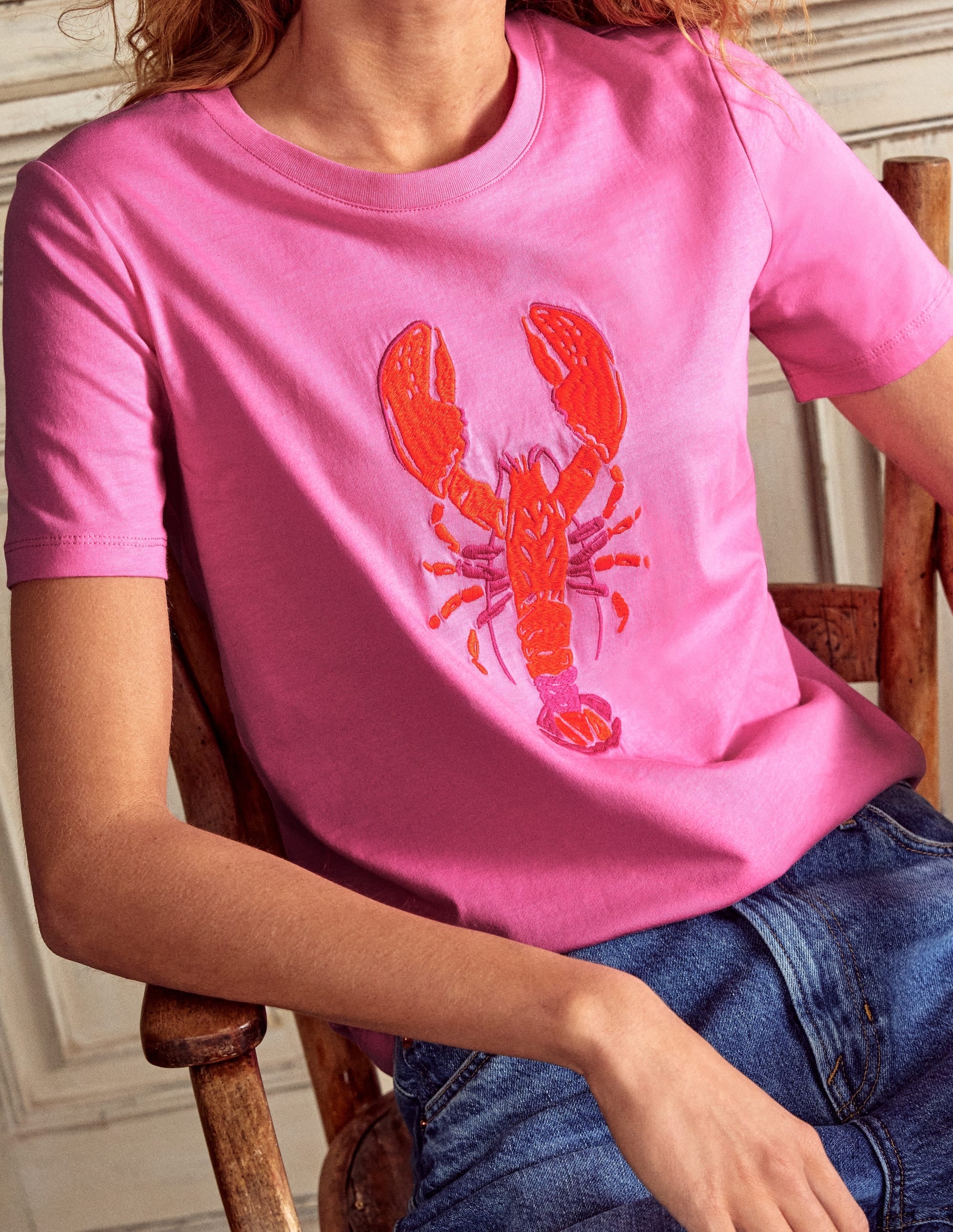 Relaxed Novelty T-Shirt-Pink Rose, Lobster - Image 2