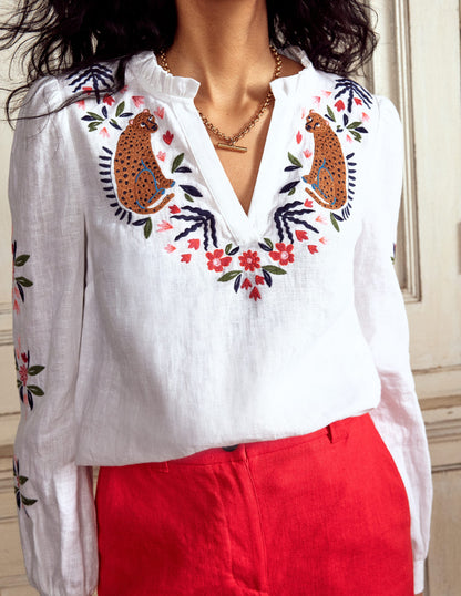 Grace Linen Top-White, Cheetah