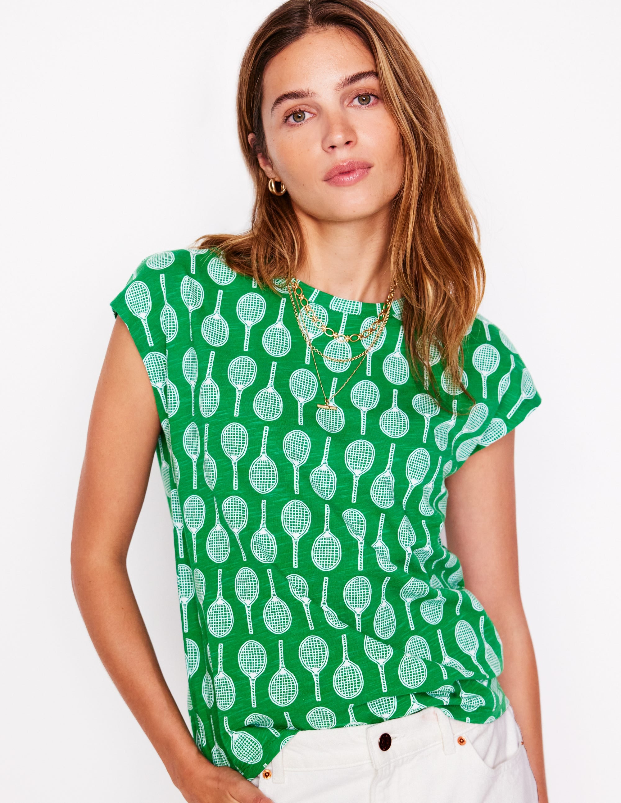 Louisa Slub T-Shirt-Rich Emerald, Tennis - Image 4