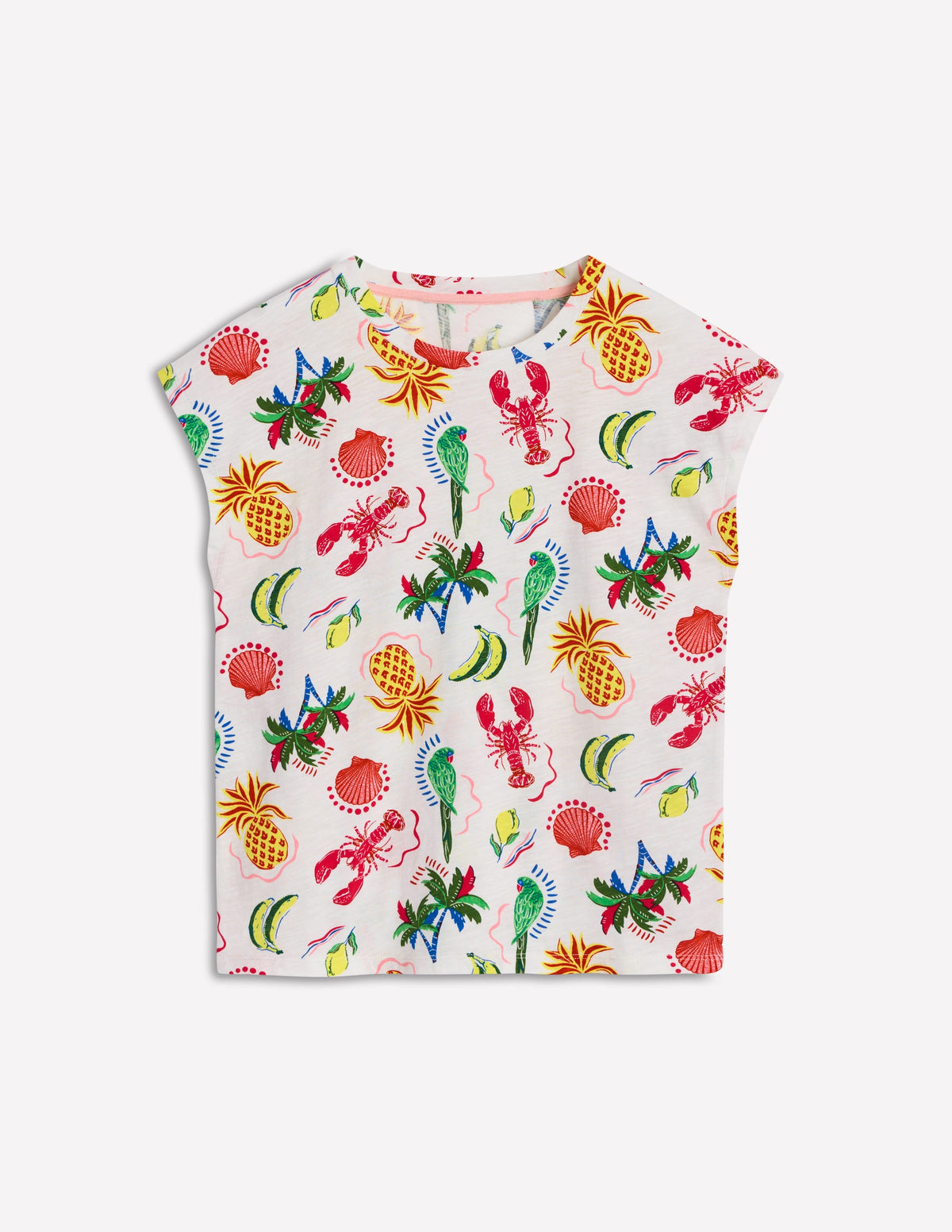 Louisa Cotton Slub T-shirt-Ivory, Tropical Bonanza - Image 5