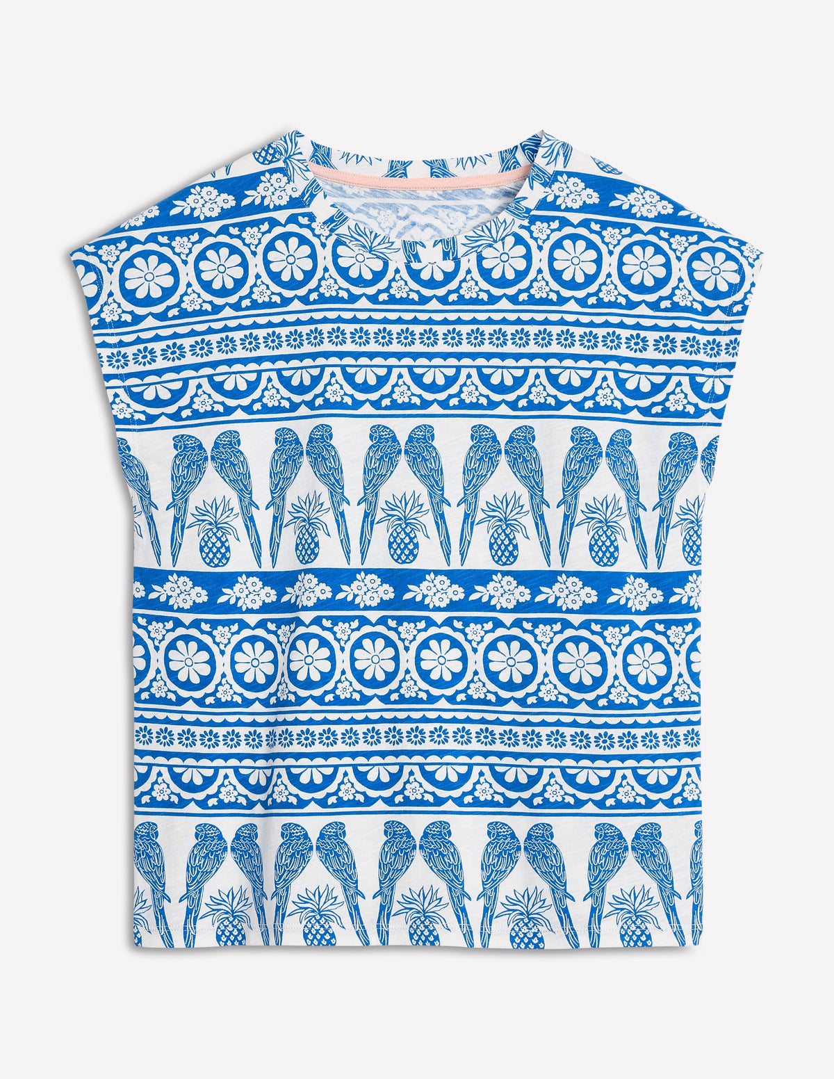 Louisa Cotton Slub T-shirt-Cerulean Blue, Ornate Tropic - Image 5