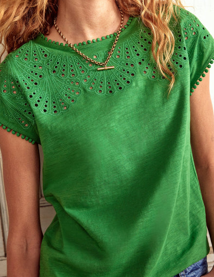 Anya Broderie T-shirt-Paradise Green